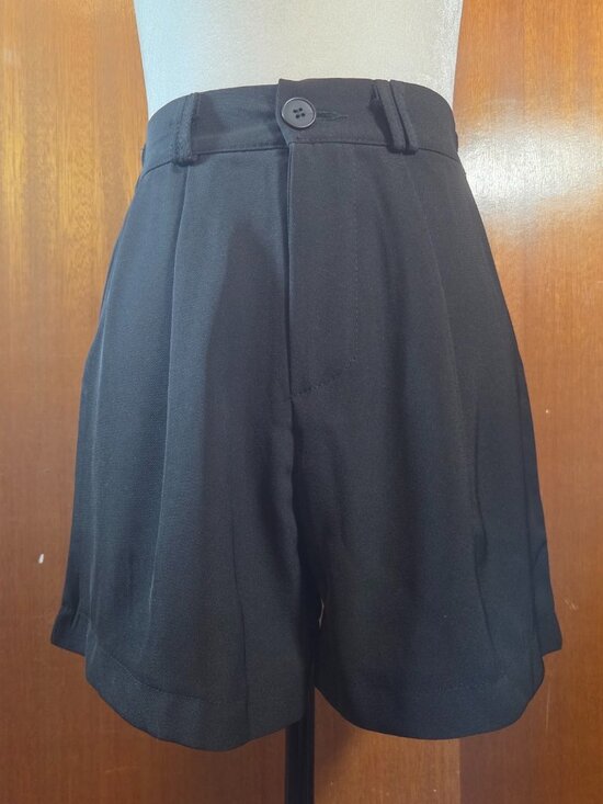 Unbranded Pants - Black Pleated High Waist Elastic Back Shorts - Size S (160/68A)